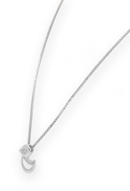 gargantilla de oro blanco 18 kilates cadena veneciana y motivo pato con diamante foto lateral para web joyeria online