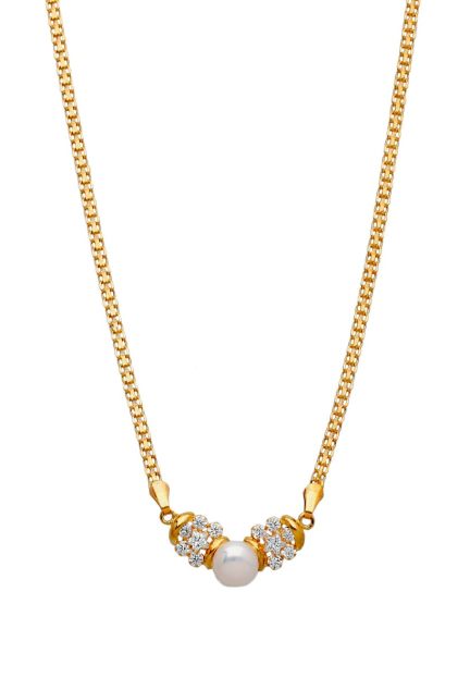 gargantilla oro amarillo 18 ktes con perla cultivada y circonitas vista frontal