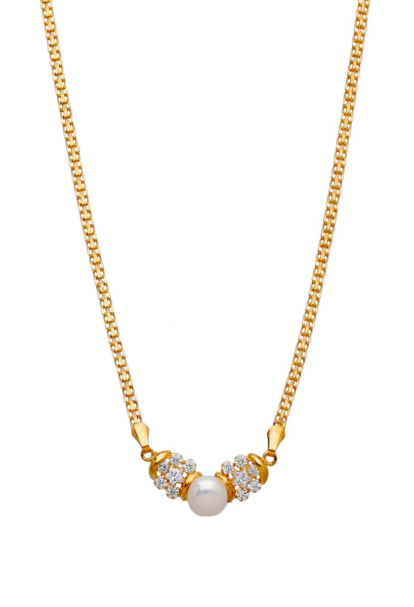 gargantilla oro amarillo 18 ktes con perla cultivada y circonitas vista frontal