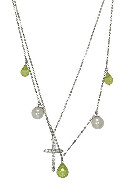 gargantilla plata con colgantes de piedras y una cruz como motivo principal 132_71139