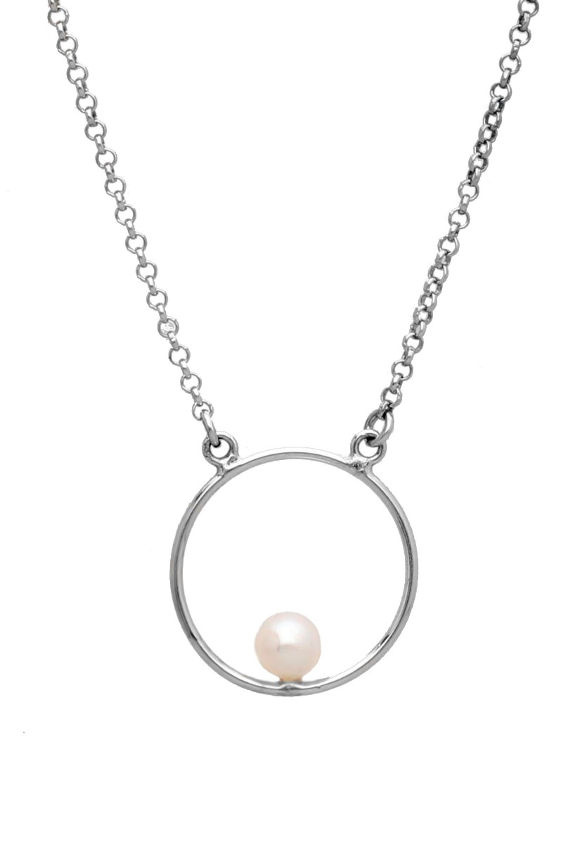 gargantilla plata cadena forzada con motivo circular y perla en su interior 266-022376-1-1