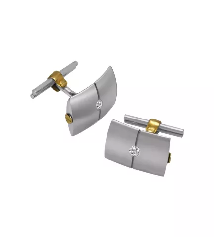 gemelos de oro y acero con brillante