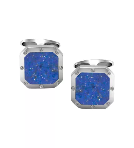 gemelos de oro blanco y diamantes con lapislazuli vista frontal