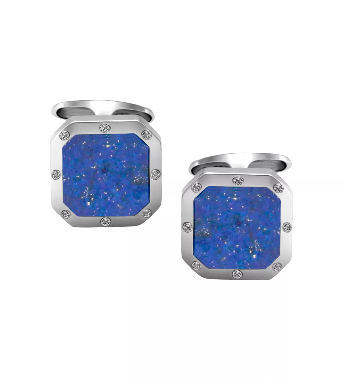 gemelos de oro blanco y diamantes con lapislazuli vista frontal
