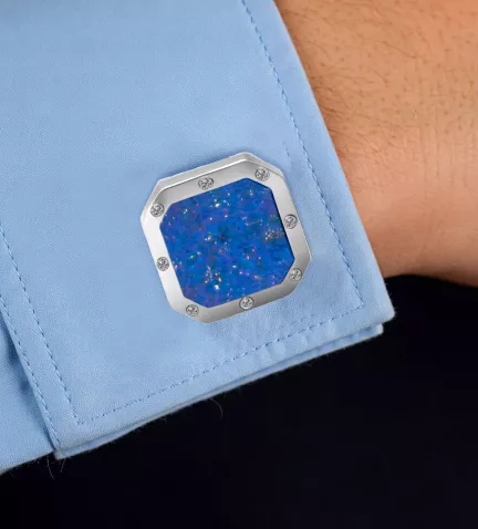 gemelos de oro blanco y diamantes con lapislazuli vista modelo 1