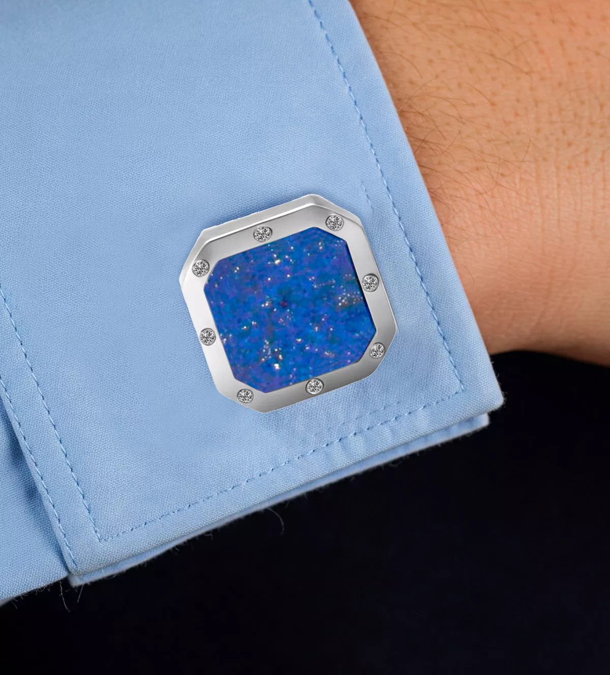 gemelos de oro blanco y diamantes con lapislazuli vista modelo 1