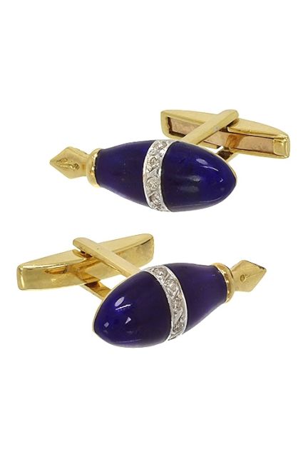 gemelos para camisa forma de estilografica oro 1k diamantes y esmalte azul vista pareja frontal 111_8096_02