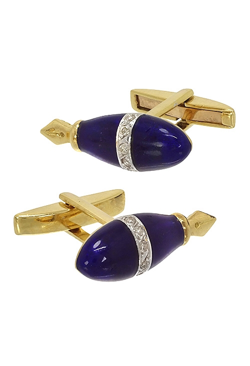 gemelos para camisa forma de estilografica oro 1k diamantes y esmalte azul vista pareja frontal 111_8096_02