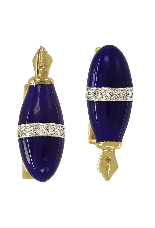 gemelos para camisa forma de estilografica oro 1k diamantes y esmalte azul vista pareja principal 111_8096