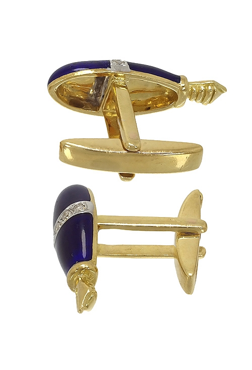 gemelos para camisa forma de estilografica oro 1k diamantes y esmalte azul vista pareja trasera 111_8096_01