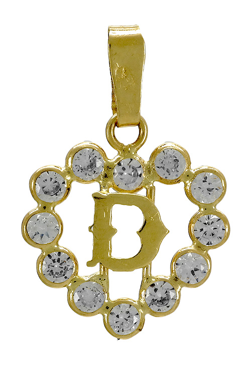 inicial D en corazon de oro amarillo con circonitas 141_01141D