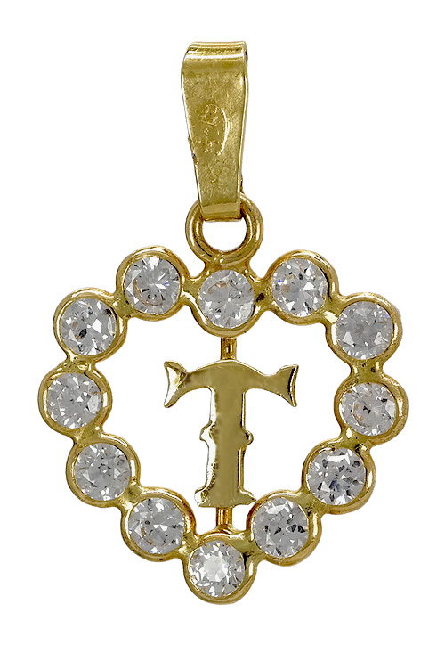inicial oro amarillo 18 kilates letra T en corazón de circonitas 141_01141T