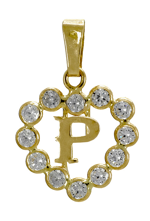 inicial P oro amarillo 18 kilates en corazón de circonitas 141_01141P