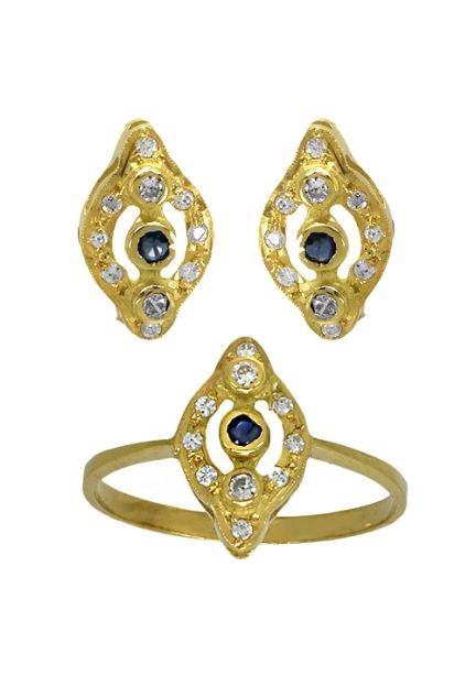 juego de sortija y pendientes oro amarillo 18 ktes con circonitas y zafiro 003_0635350