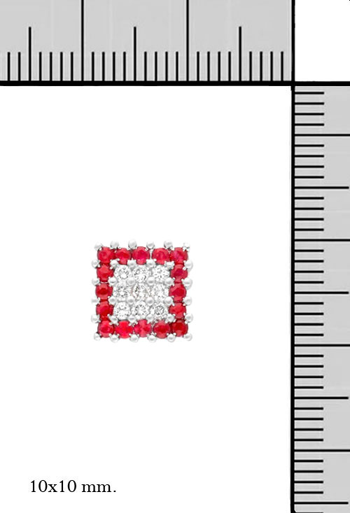 juego siortija y pendientes oro blanco 18 kilates con rubies y diamantes foto con medidas