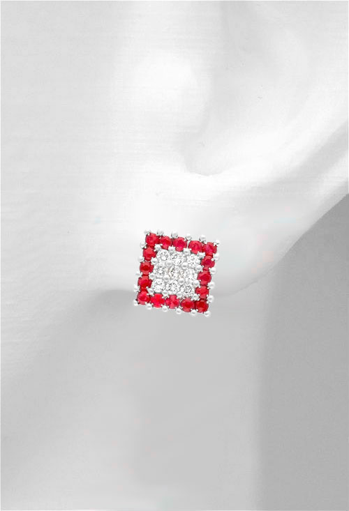 juego siortija y pendientes oro blanco 18 kilates con rubies y diamantes foto pendiente en modelo