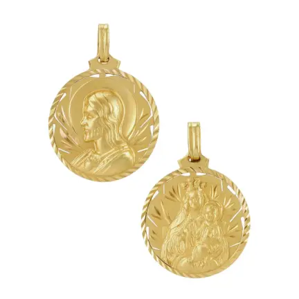 medalla de oro escapulario virgen del carmen sagrado corazon 22 mm.