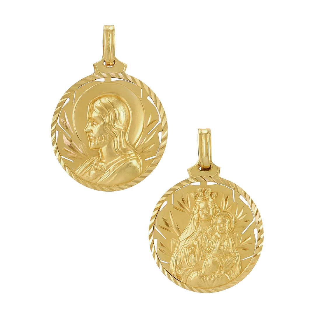 medalla de oro escapulario virgen del carmen sagrado corazon 22 mm.