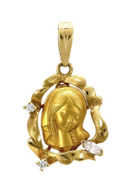 Medalla oro y circonitas, Virgen Ni&ntilde;a. Primera comuni&oacute;n. 001_002109-0