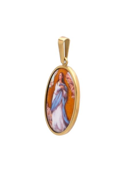 medalla oro amarillo 18k y esmalte a fuego virgen purisima foto lateral para web