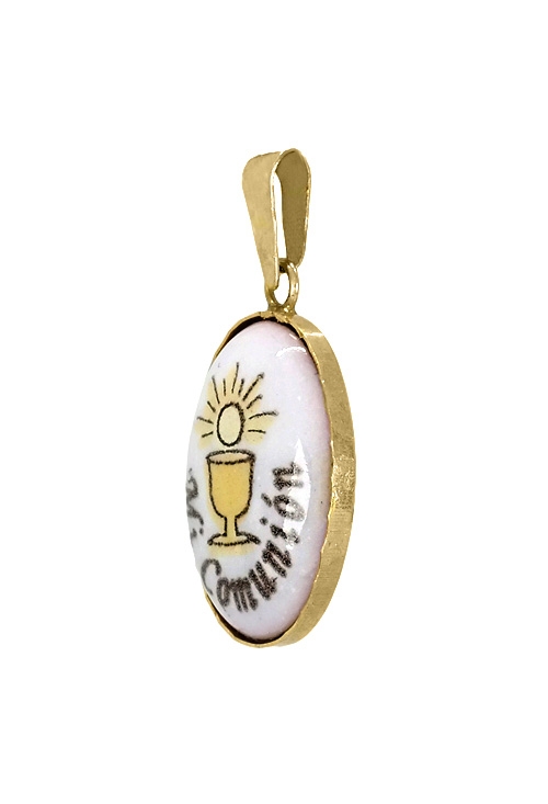 medalla oro y porcelana 1ª comunion 8594 foto de lado