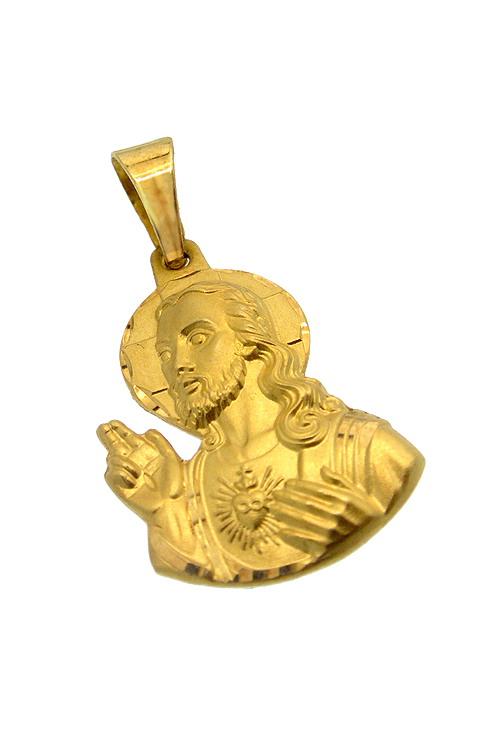 Medalla religiosa oro amarillo 18 kilates silueta del Cristo del Sagrado Corazón 001_014054_01