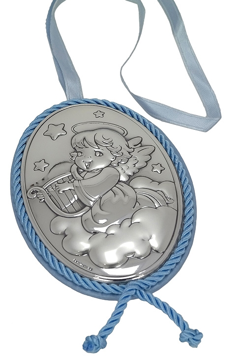 Medallas bebe Musicales para cuna plata de ley marco azul regalos para bautizos a precios baratos 088_005156-C