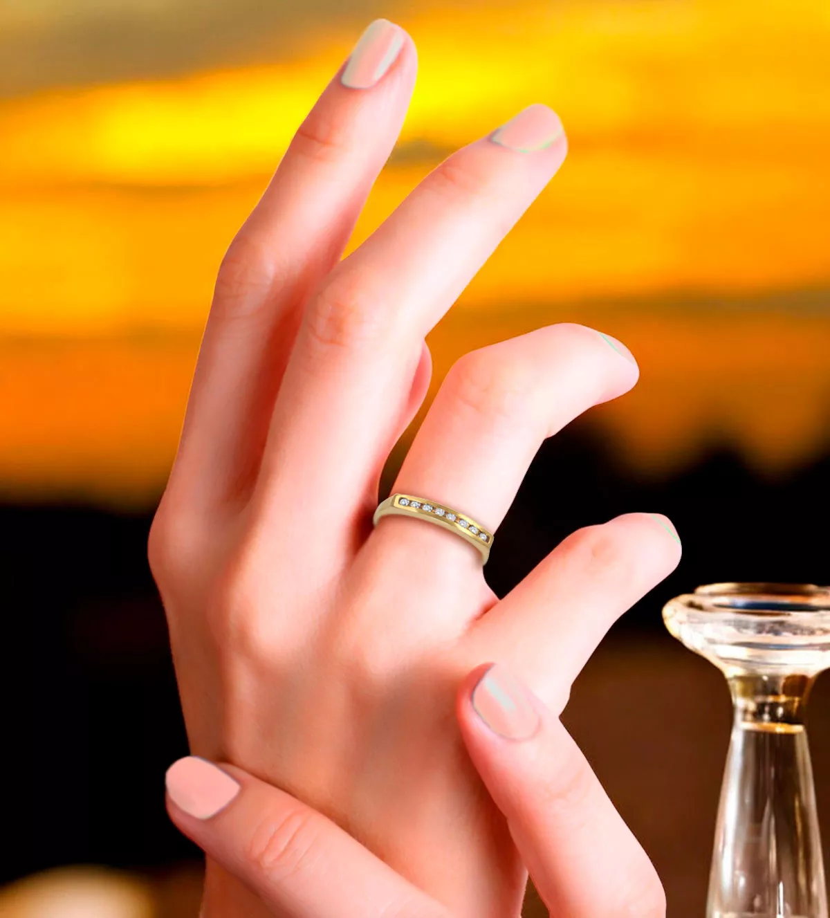 Anillo de compromiso oro amarillo 18K con diamantes "starry road" - Imagen 2