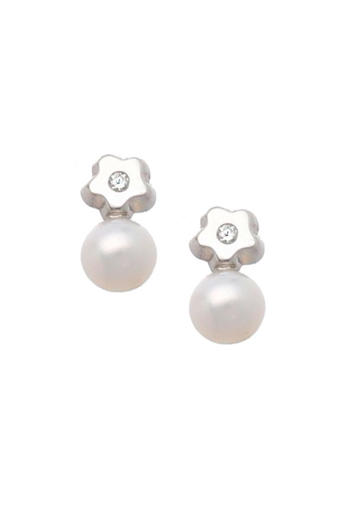 pendientes de oro blanco para bebe con diamantes y perlas cultivadas foto frontal 095_463372-FL-P-B