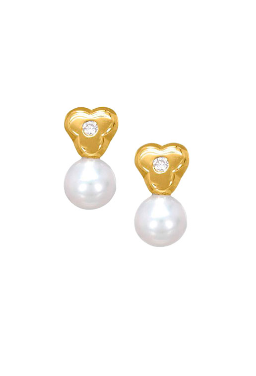 pendientes para recien nacida perla cultivada con diamantes montados en oro amarillo de 18 kilates vista frontal 095_463372-TR-P