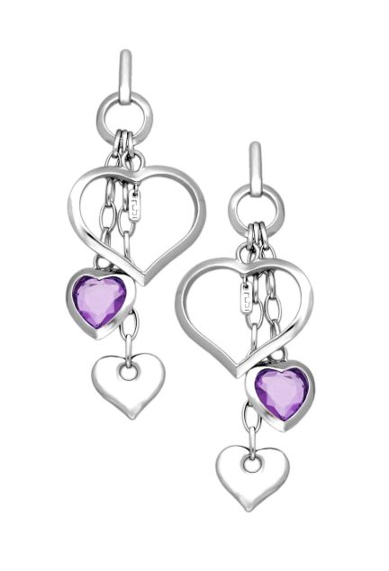 venta online de joyas para regalar en san valentin o aniversarios pendientes largos en plata y amatista con talla corazon