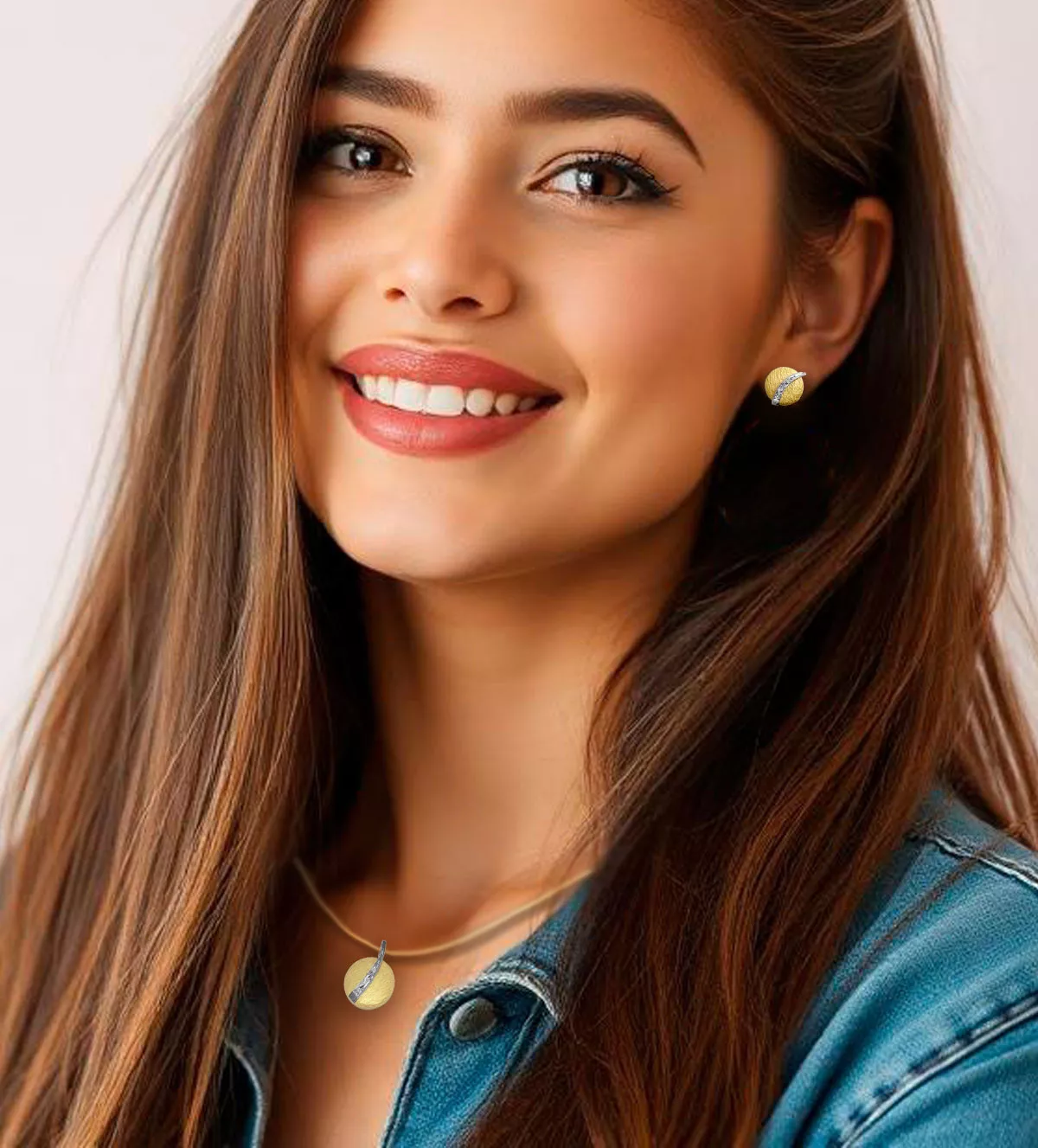 pendientes de oro bicolor 18k bolidos foto mujer