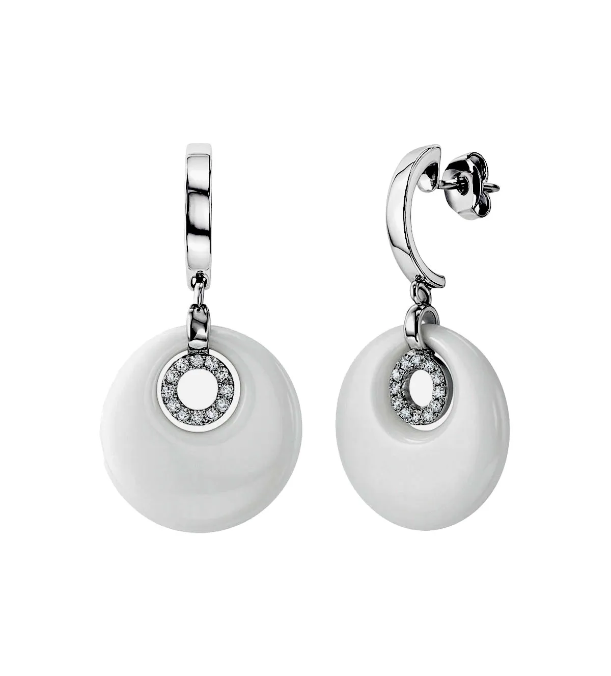 Pendientes de oro blanco 18K con ágata blanca 095_430322-P