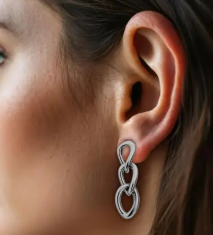 pendientes de oro blanco eslabones 167_B1977-PB modelo mujer