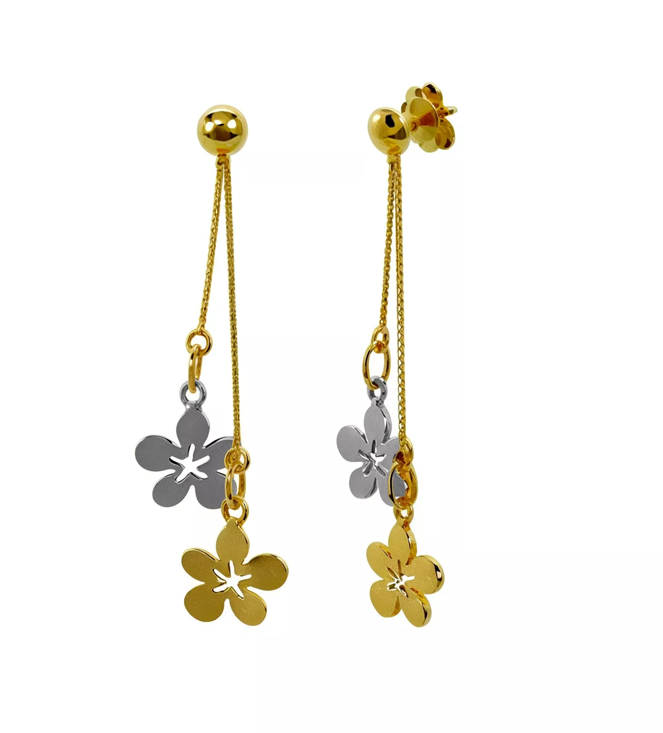 pendientes de oro largos bicolore floral foto principal