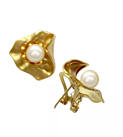 pendietes de oro nido de perla foto detalle cierre