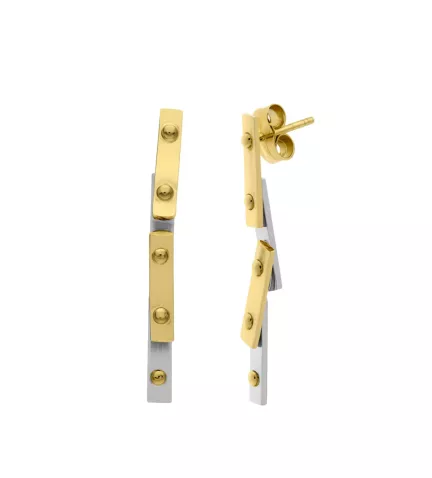 pendientes de oro y acero INDUSTRIAL foto detalle cierre de presion