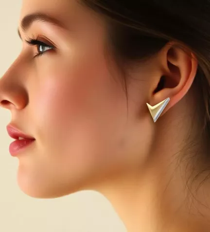 pendientes de oro y acero foto modelo mujer IA