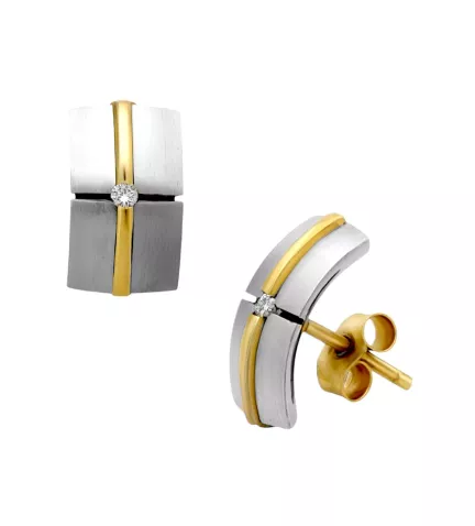 pendientes de oro y acero con diamante