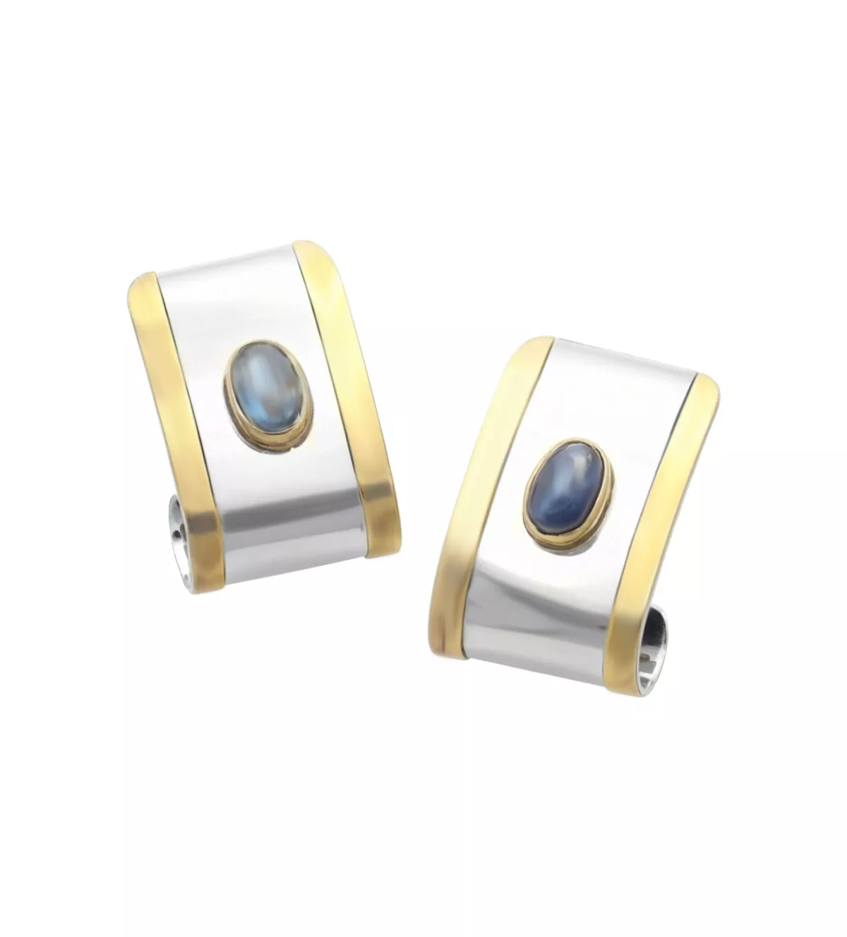 pendientes de oro y acero con zafiro ESCUDO