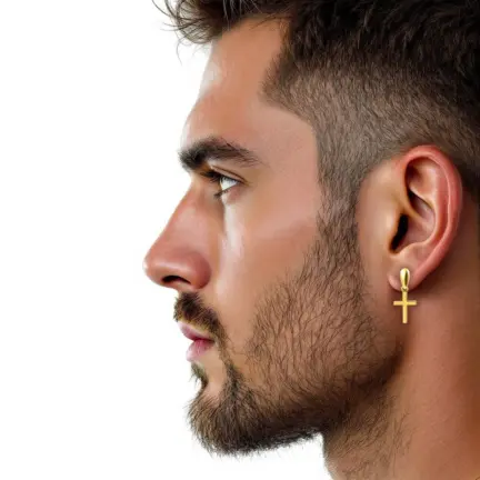 pendientes de plata chapada cruz latina para hombre y mujer modelo hombre