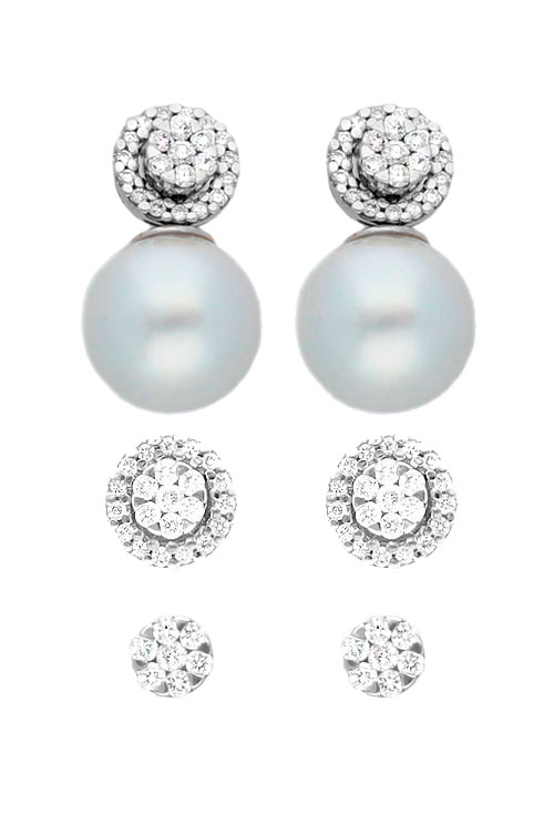 pendiente desmontable 3 en 1 oro blanco 18 kilates diamantes y perlas australianas vista de los tres modelos posibles precio especial barato en joyeria online