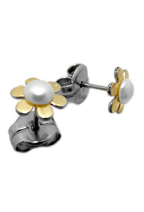 Pendientes acero y oro como flor 094_61363-PTO-0