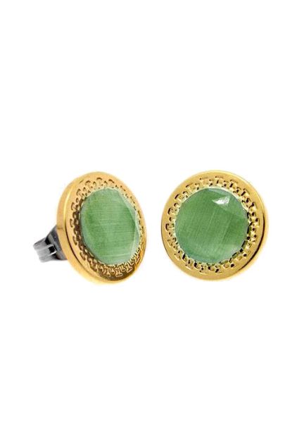 pendientes de acero y oro con cuarzo verde