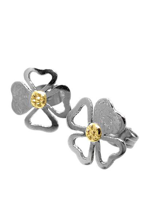 Pendientes acero y oro forma trébol 094_70600-PR-0