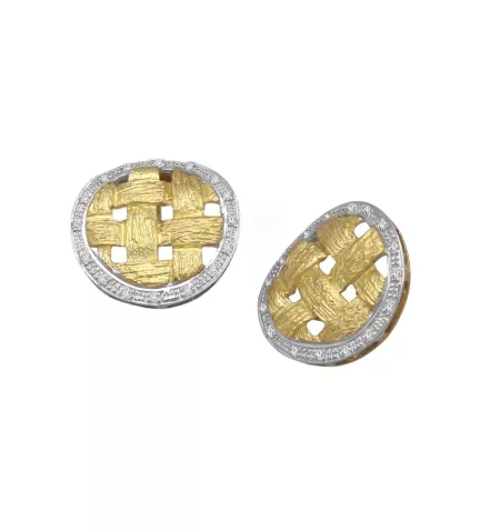 pendientes de oro bicolor 18k con circonitas Mimbre