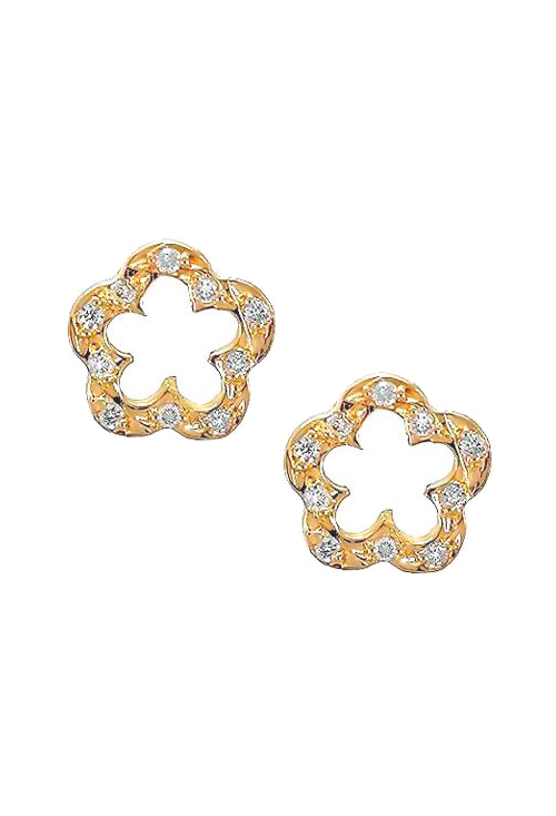 Pendientes oro con diamante forma de flor calada