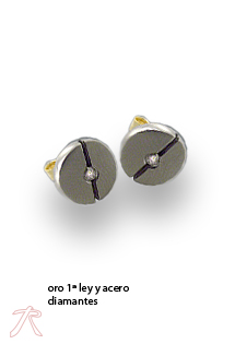 Pendientes oro 1ª ley 750 mmas. (18 k.) con diamante oro y acero rfcia.142_0335-2