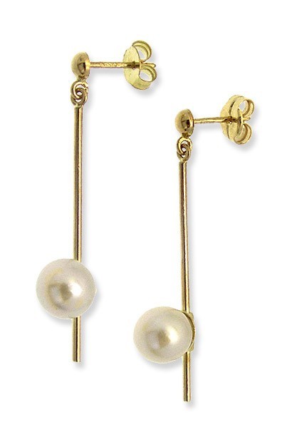 pendientes largos oro amarillo 18 kilates con perla cultivada preciomuy barato en joyeria online