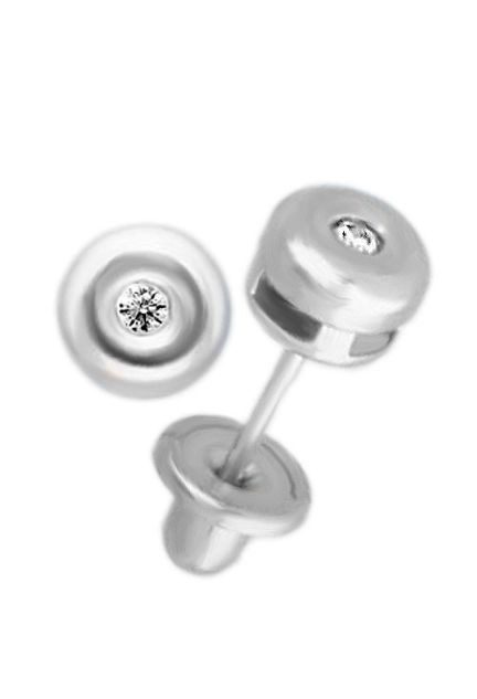 pendientes bebe oro blanco 18k y diamante fotografia sistema de tornillo